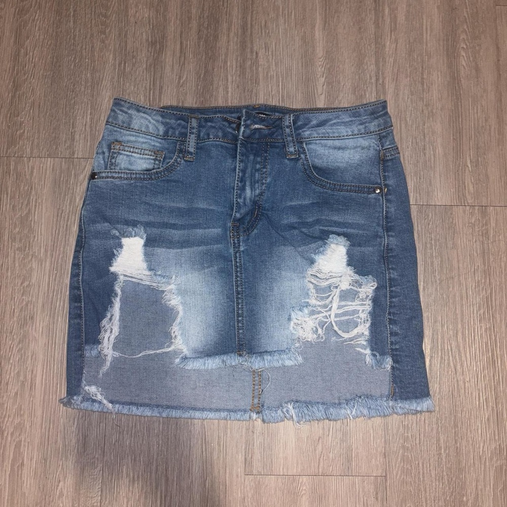 Distressed Mini Denim Skirt